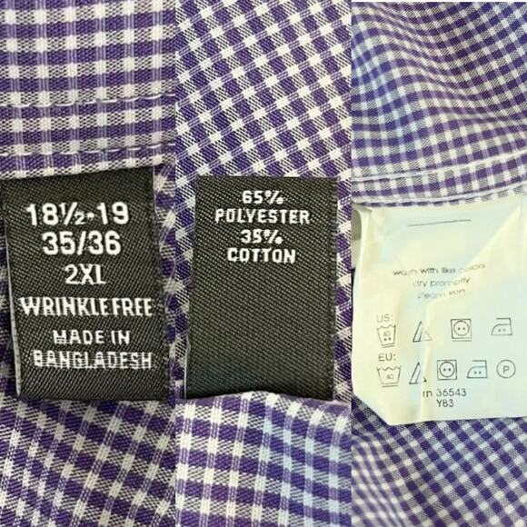 Van Heusen Button Down Shirt Regular Fit Purple White Check 2XL - Picture 8 of 8